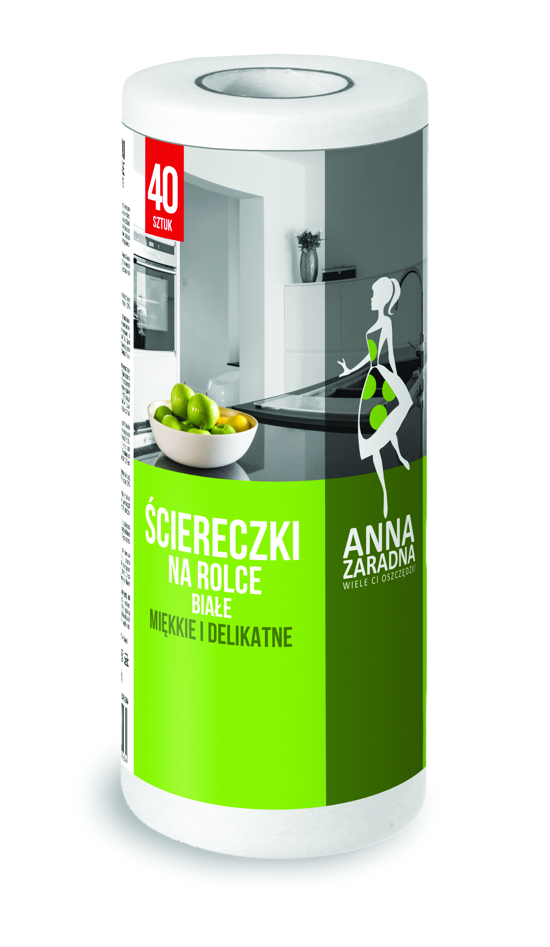 Ściereczki na rolce Anna Zaradna, zestaw 40 sztuk., białe, biały | eazbiuro.pl | Zamów taniej!