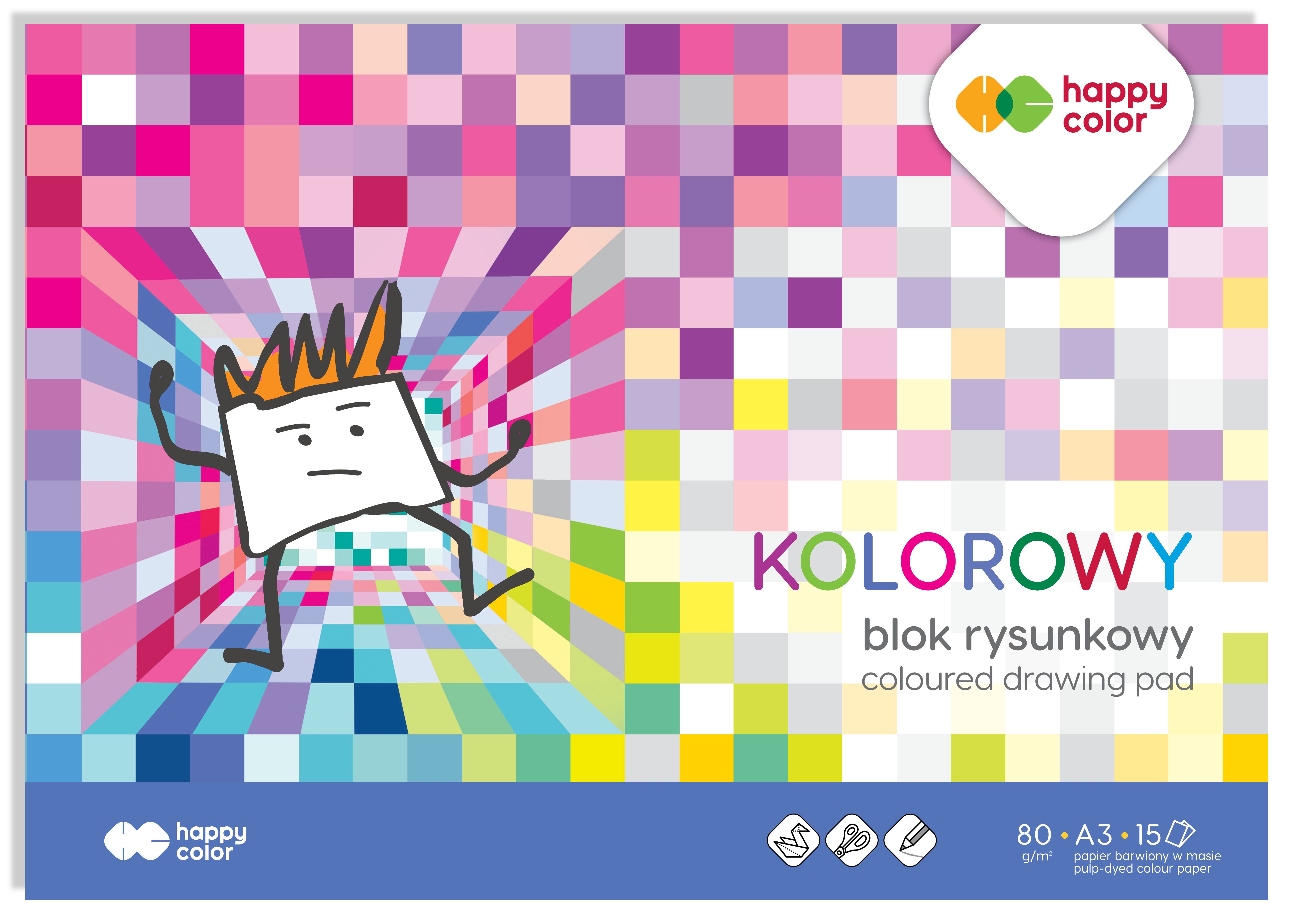 Blok rysunkowy kolorowy A3, 80g/m2, 15 arkuszy, Happy Color Blok rysunkowy kolorowy A3, 80g/m2, 15 arkuszy, Happy Color