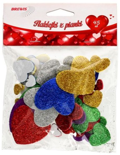 Naklejki z pianki serca z brokatem mix zestaw 45 sztuk | eazbiuro.pl | Kup pewnie!