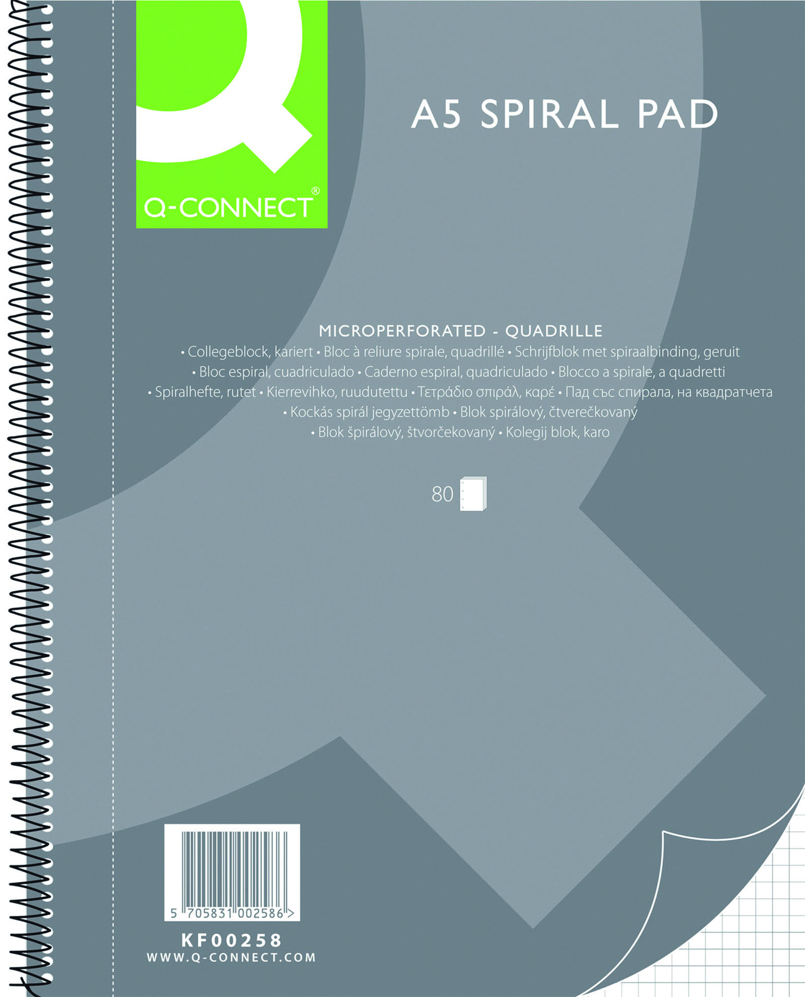 Kołonotatnik Q-Connect, A5, w kratkę, 80 kartek, 70gsm, perforacja