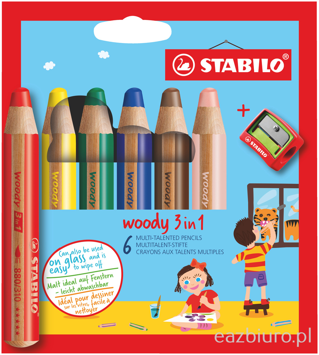 Kredki Stabilo woody 3 w 1 etui z temperówką zestaw 6 sztuk | eazbiuro.pl | Odbierz szybko!