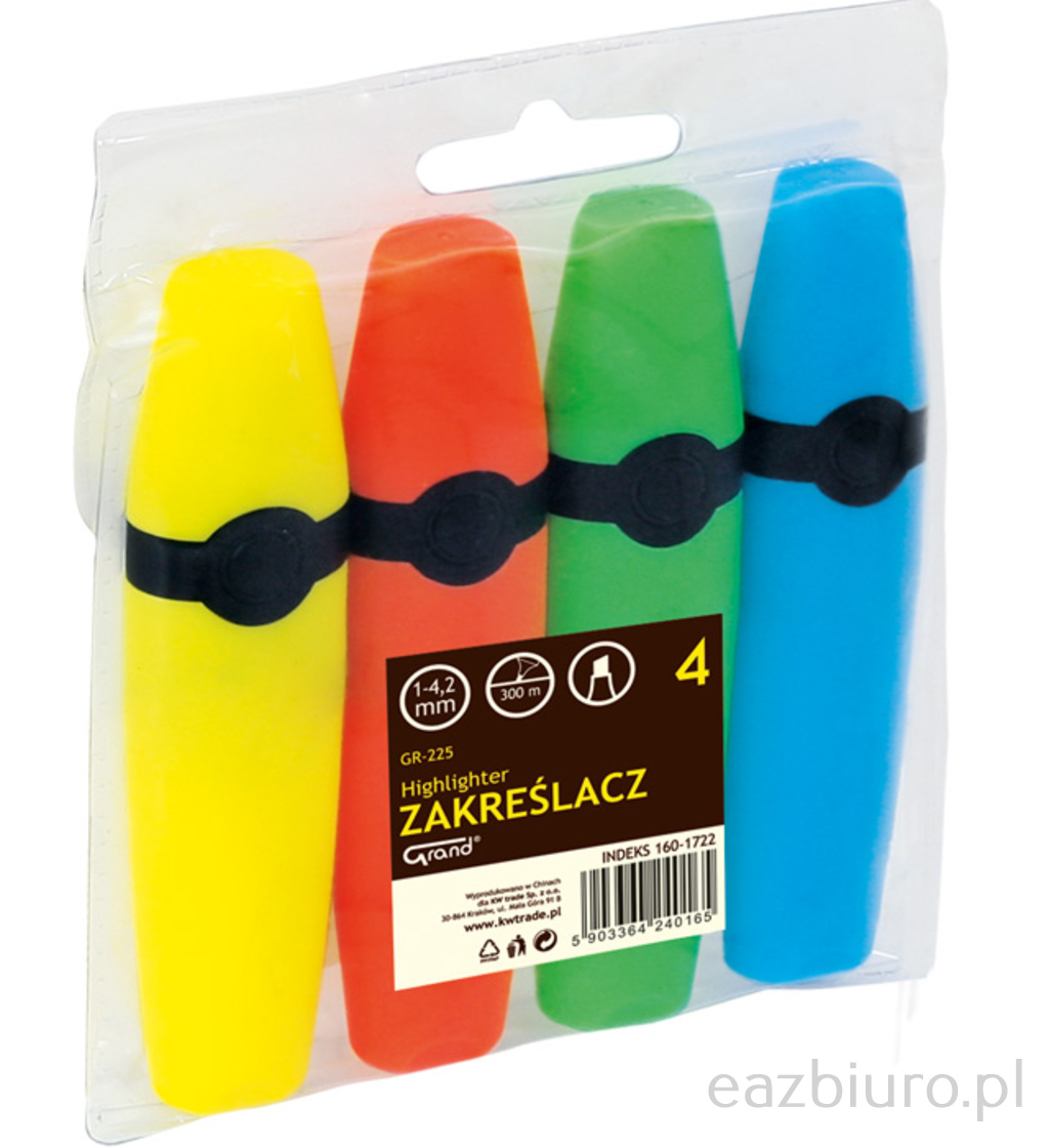 Zakreślacz Grand gr-225 komplet 4 sztuki | eazbiuro.pl | Zamów wygodnie!