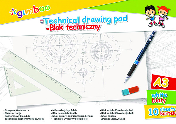 Blok techniczny Gimboo, A3, 10 kartek, 150gsm, biały