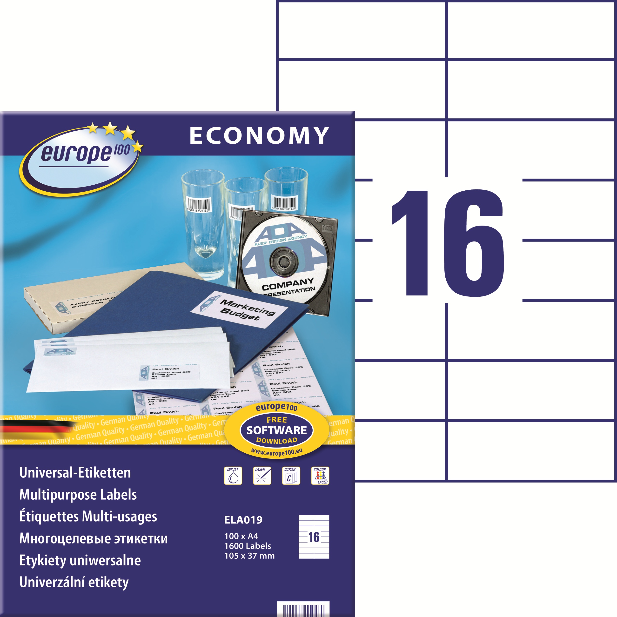 Etykiety A4 105x37 mm mm uniwersalne economy europe100 by Avery Zweckform; A4, 100 ark. Etykiety A4 105x37 mm mm uniwersalne economy europe100 by Avery Zweckform; A4, 100 ark.