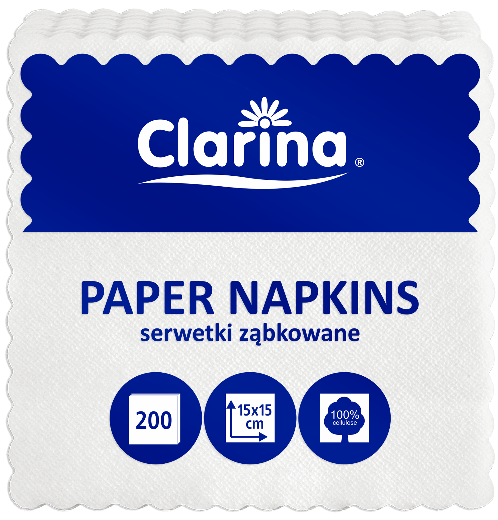 Serwetki gastronomiczne ząbkowane tłoczone 1w, Clarina 1w, białe, 15/200