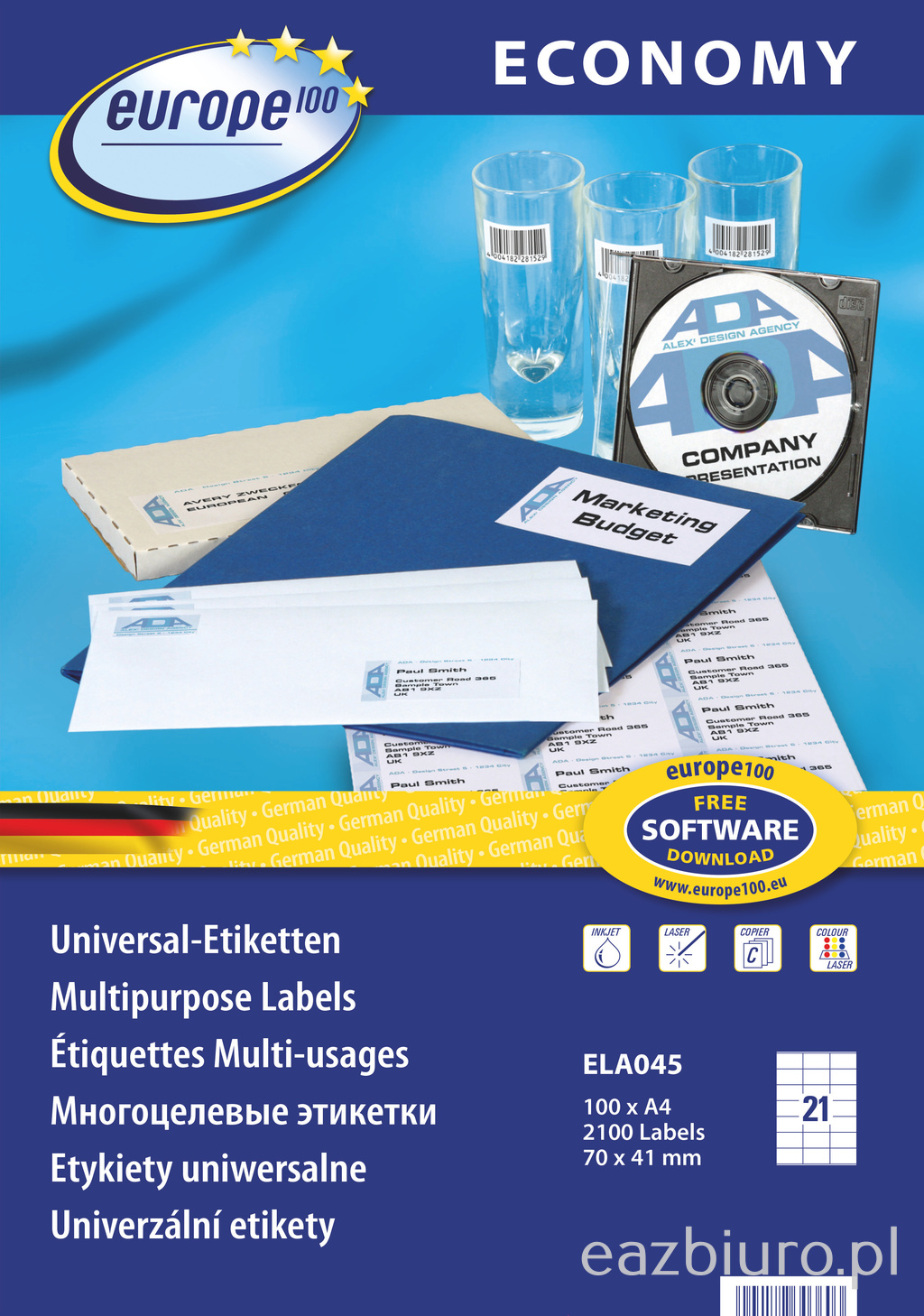 Etykiety A4 70x41 mm mm uniwersalne economy europe100 by Avery Zweckform; A4, 100 ark. | eazbiuro.pl | Wybierz najlepsze!