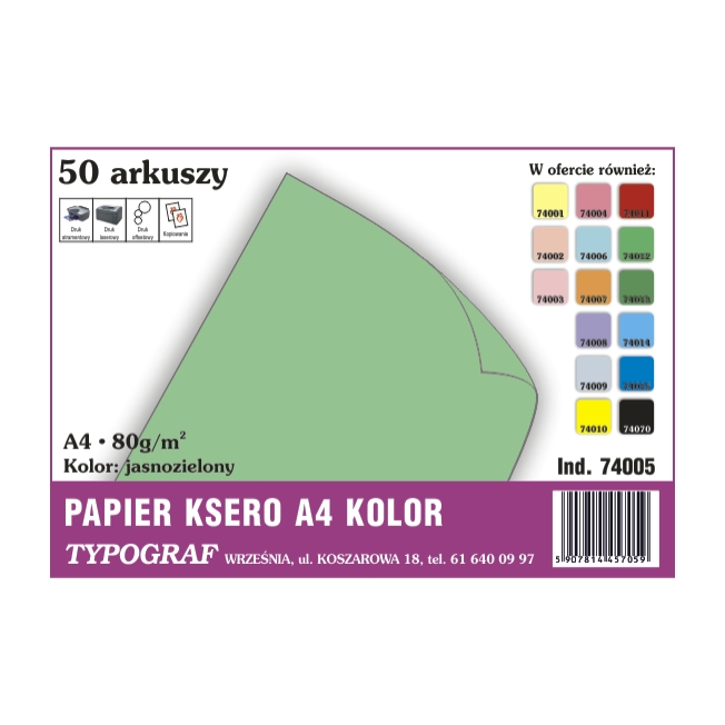 Papier ksero A4 jasnozielony 80g/50ark