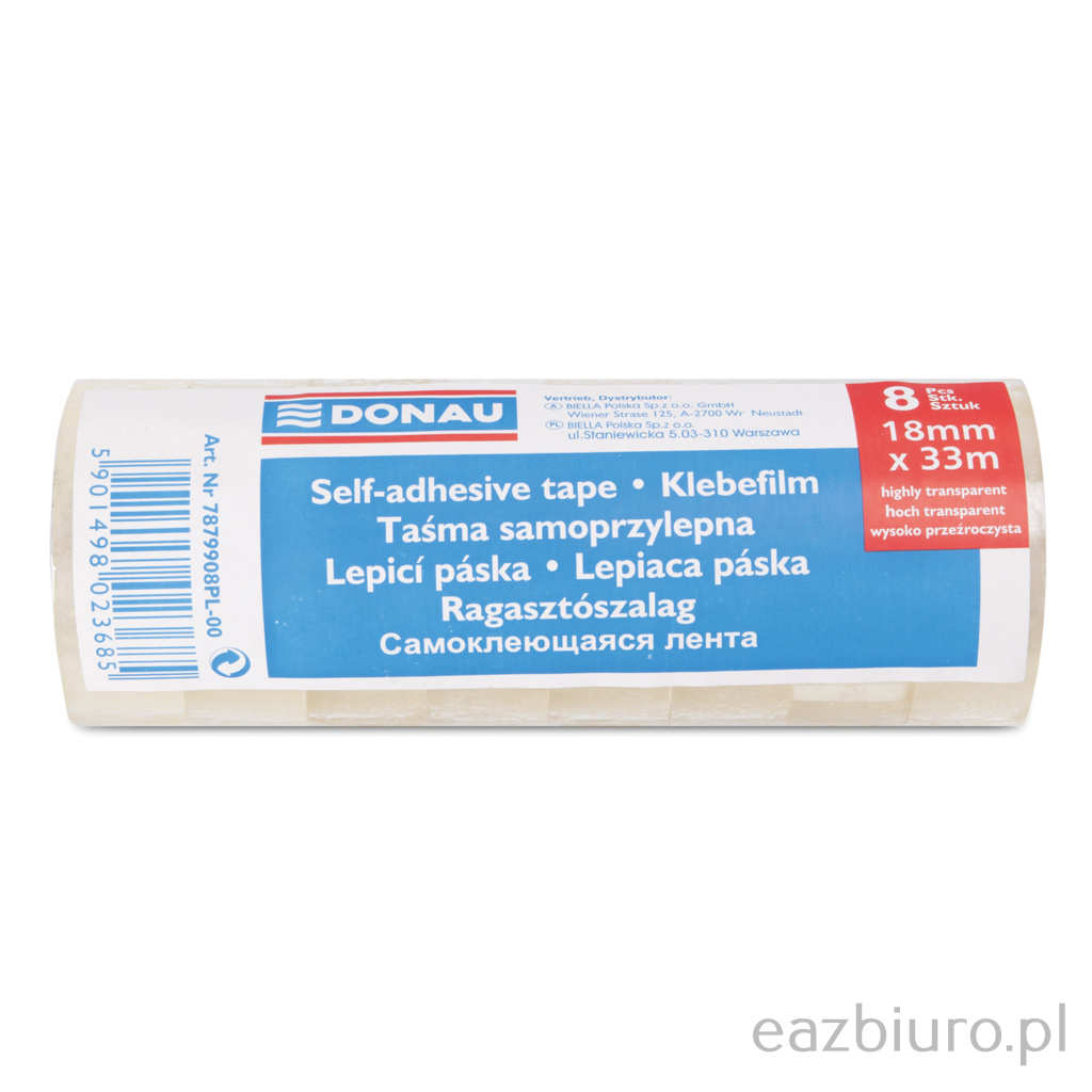 Taśma biurowa Donau, 18 mm, 33 m, zestaw 8 sztuk | eazbiuro.pl | Dodaj do koszyka!