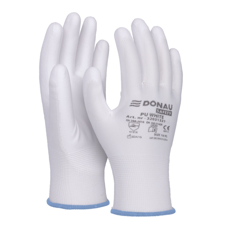 Rękawice Donau Safety powlekane białym poliuretanem rozmiar 9 Rękawice Donau Safety powlekane białym poliuretanem rozmiar 9