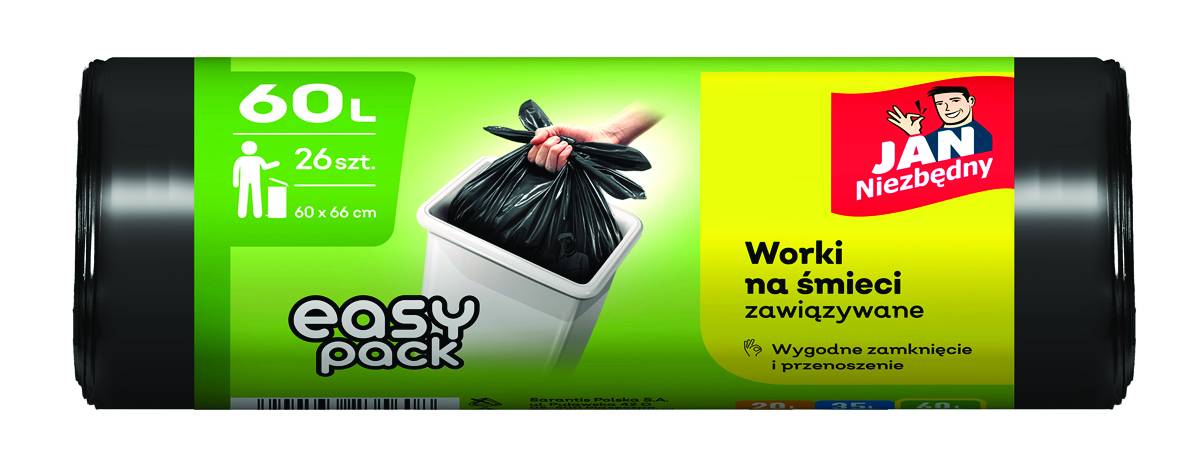 Worki na śmieci JAN NIEZBĘDNY HD Easy-Pack, 60l, 26szt., czarne