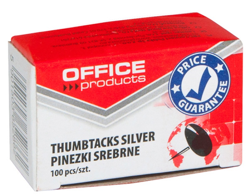 Pinezki klasyczne Office Products, zestaw 100 sztuk, srebrne | eazbiuro.pl | Zamów wygodnie!