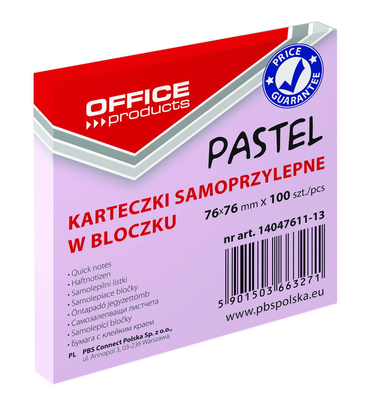 Notatnik samoprzylepny 76x76 pastel różowy office