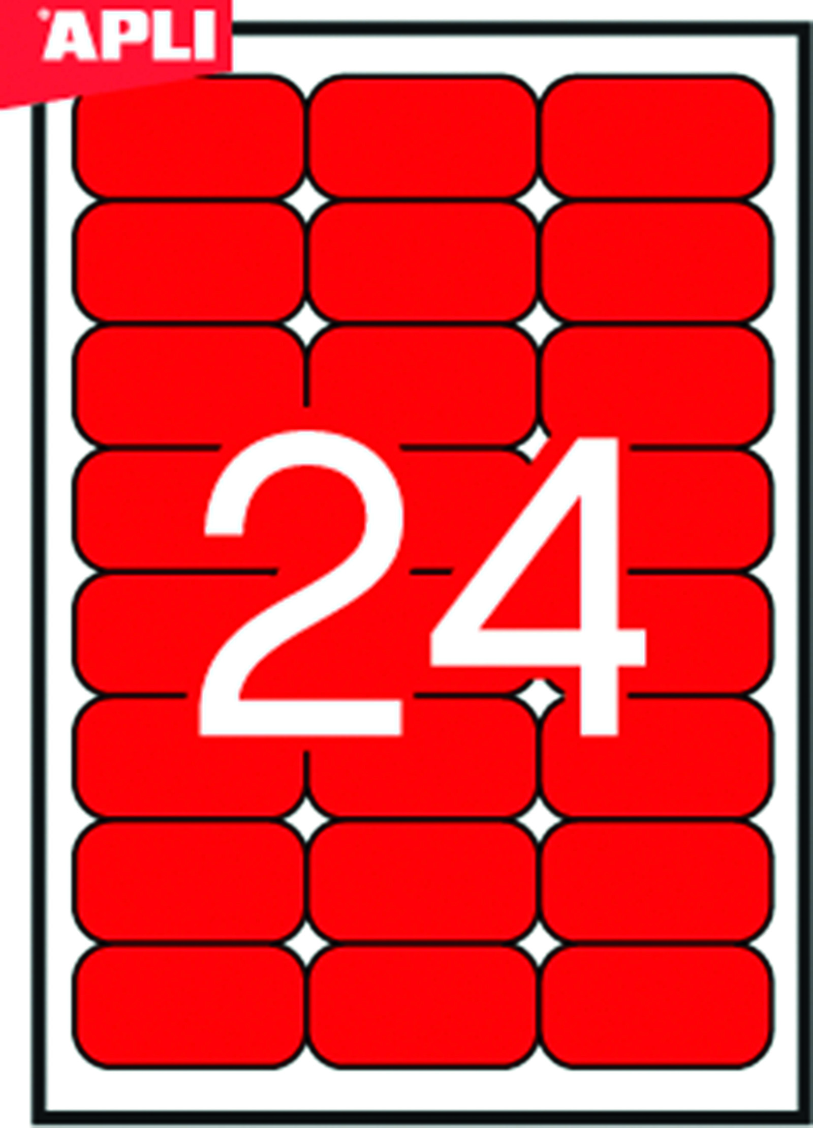 Etykiety kolorowe Apli, 70x37mm, zaokrąglone, czerwone, 20 ark.