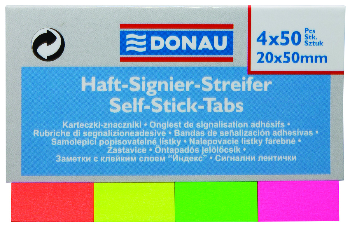 Zakładki indeksujące Donau 20x50 mm 4x50 kartek mix kolorów