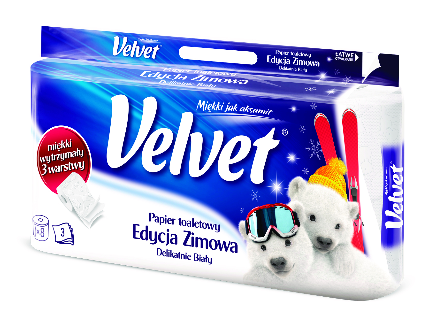 Papier toaletowy celulozowy Velvet edycja specjalna, 3-warstwowy, 162 listki, 8szt., biały