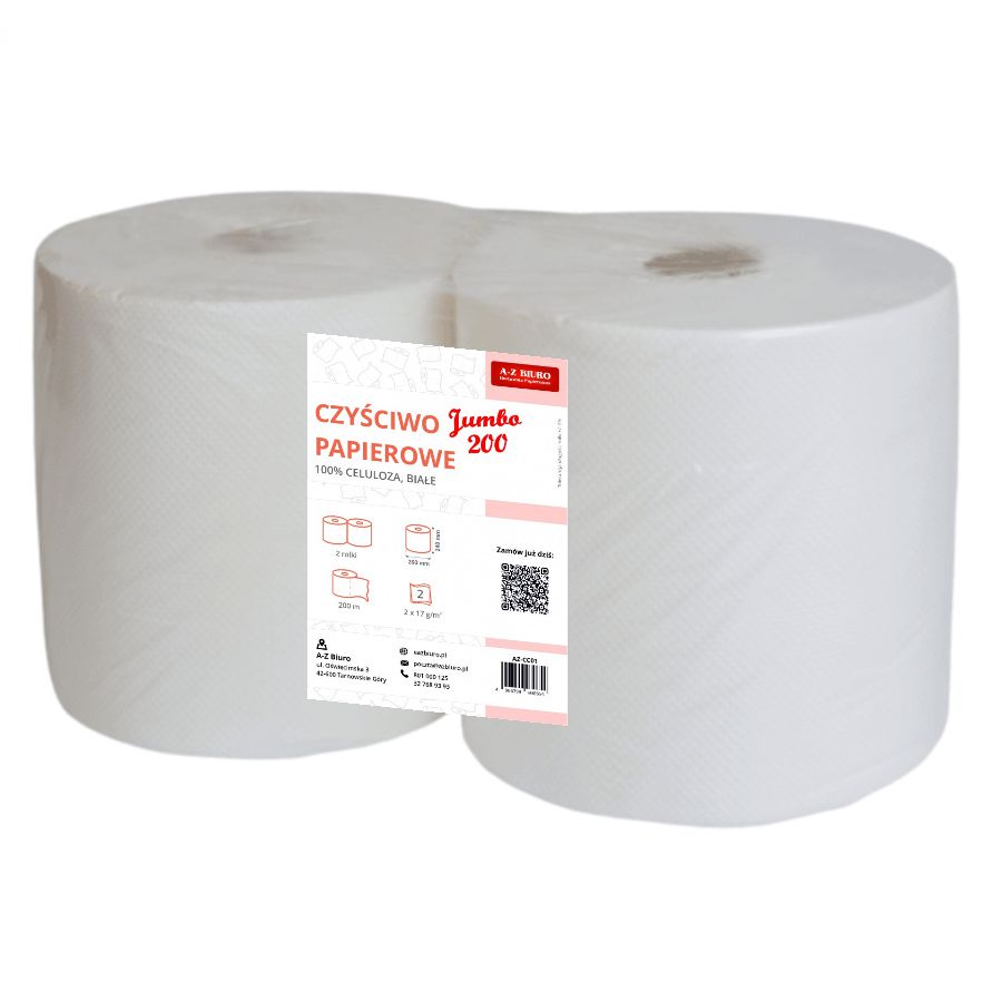 Czyściwo w roli Jumbo dwuwarstwowe Premium 200m /2 sztuk/ biały A-Z Biuro AZ-CC01