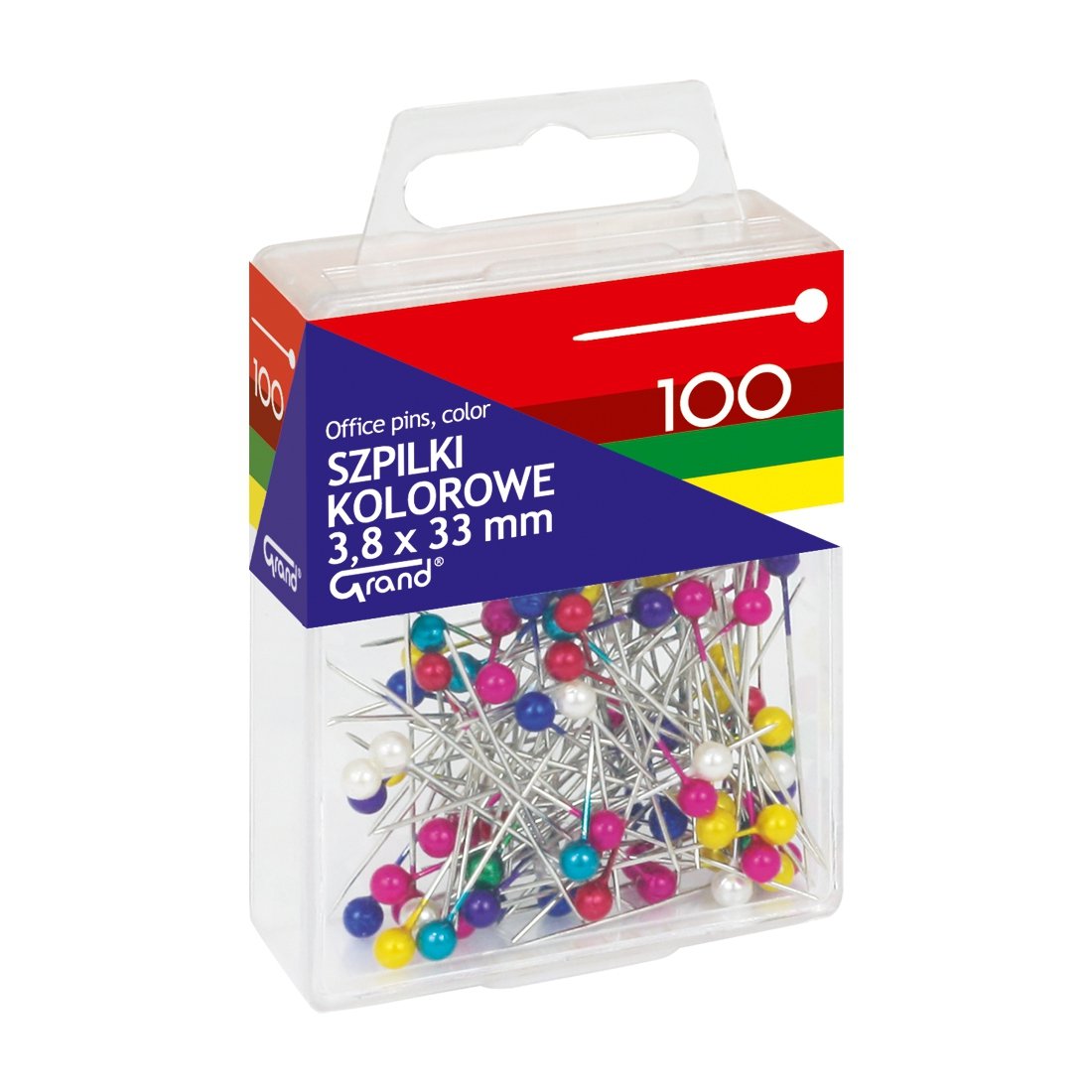 Szpilki kolorowe 3,8 x 33 zestaw 100 sztuk Grand | eazbiuro.pl | Wybierz i kup!