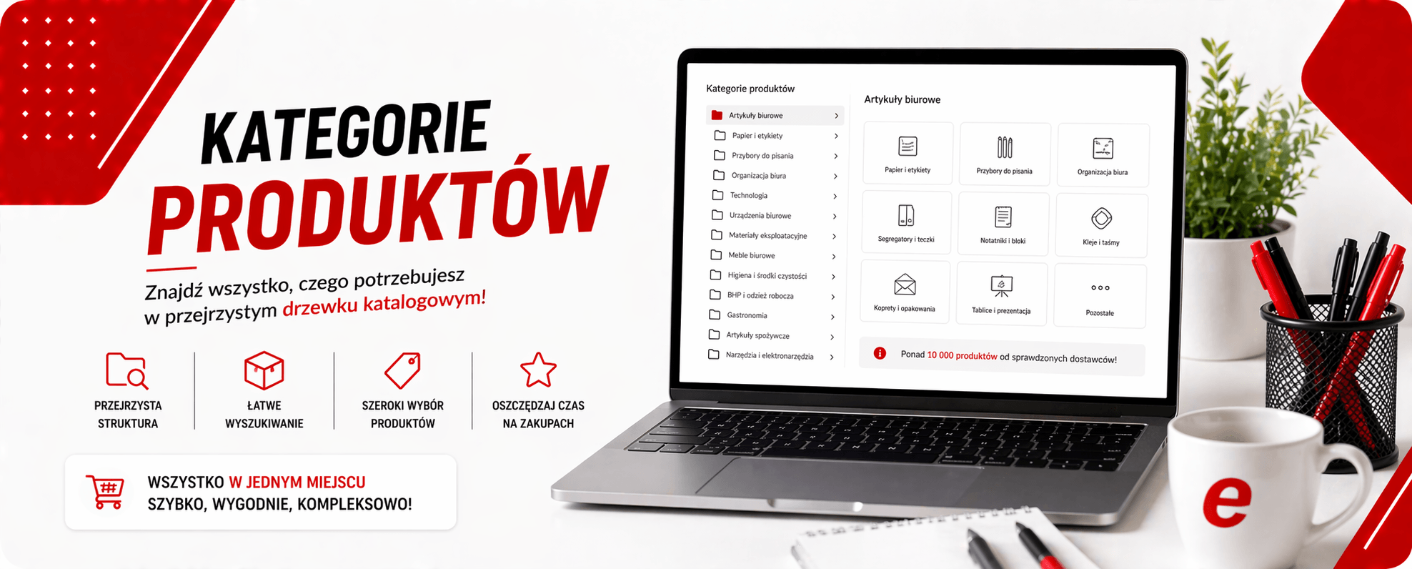 Kategorie produktów – artykuły biurowe, szkolne, spożywcze i wyposażenie firmy