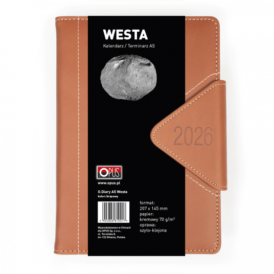 Kalendarz A5 dzienny 2026 Westa brązowy