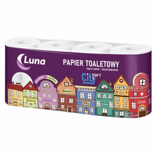 Papier toaletowy LUNA City Soft 8 rolek, celuloza, 3-warstwowy, 150 listków