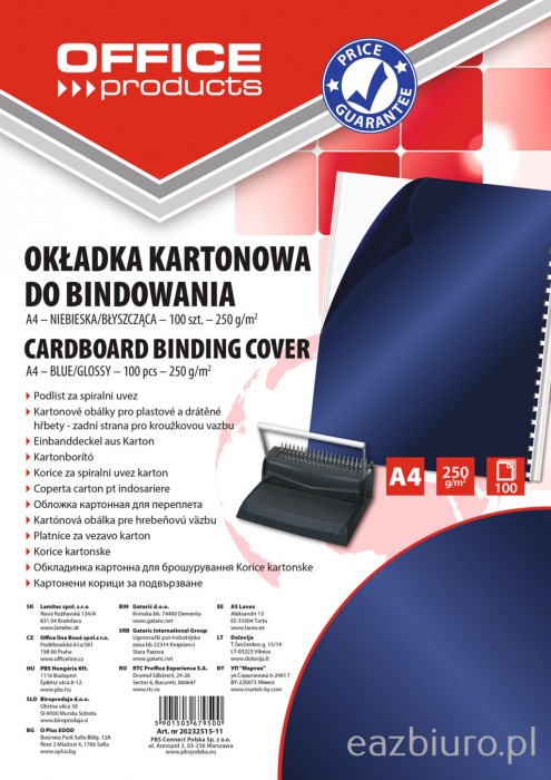 Okładki do bindowania Office Products, karton, A4, 250gsm, błyszczące, 100 sztuk, ciemnoniebieski Okładki do bindowania Office Products, karton, A4, 250gsm, błyszczące, 100 sztuk, ciemnoniebieski