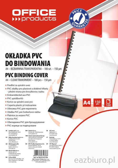 Okładki do bindowania Office Products, pvc, A4, 150mikr., 100 sztuk, transparentne Okładki do bindowania Office Products, pvc, A4, 150mikr., 100 sztuk, transparentne