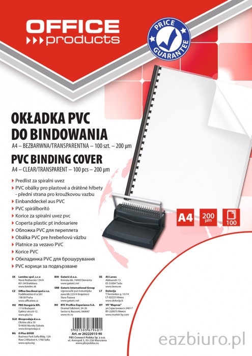 Okładki do bindowania Office Products, pvc, A4, 200mikr., 100 sztuk, transparentne Okładki do bindowania Office Products, pvc, A4, 200mikr., 100 sztuk, transparentne